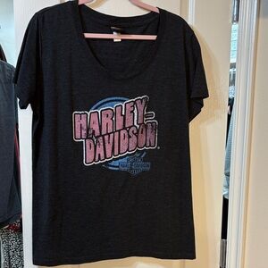 Harley-Davidson Black Tee with Pink and Blue Logo